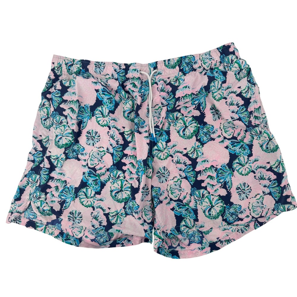 Lilly Pulitzer Mens Capri Trunk Swim Trunks Shorts XXL Pink‎ Floral Butterfly